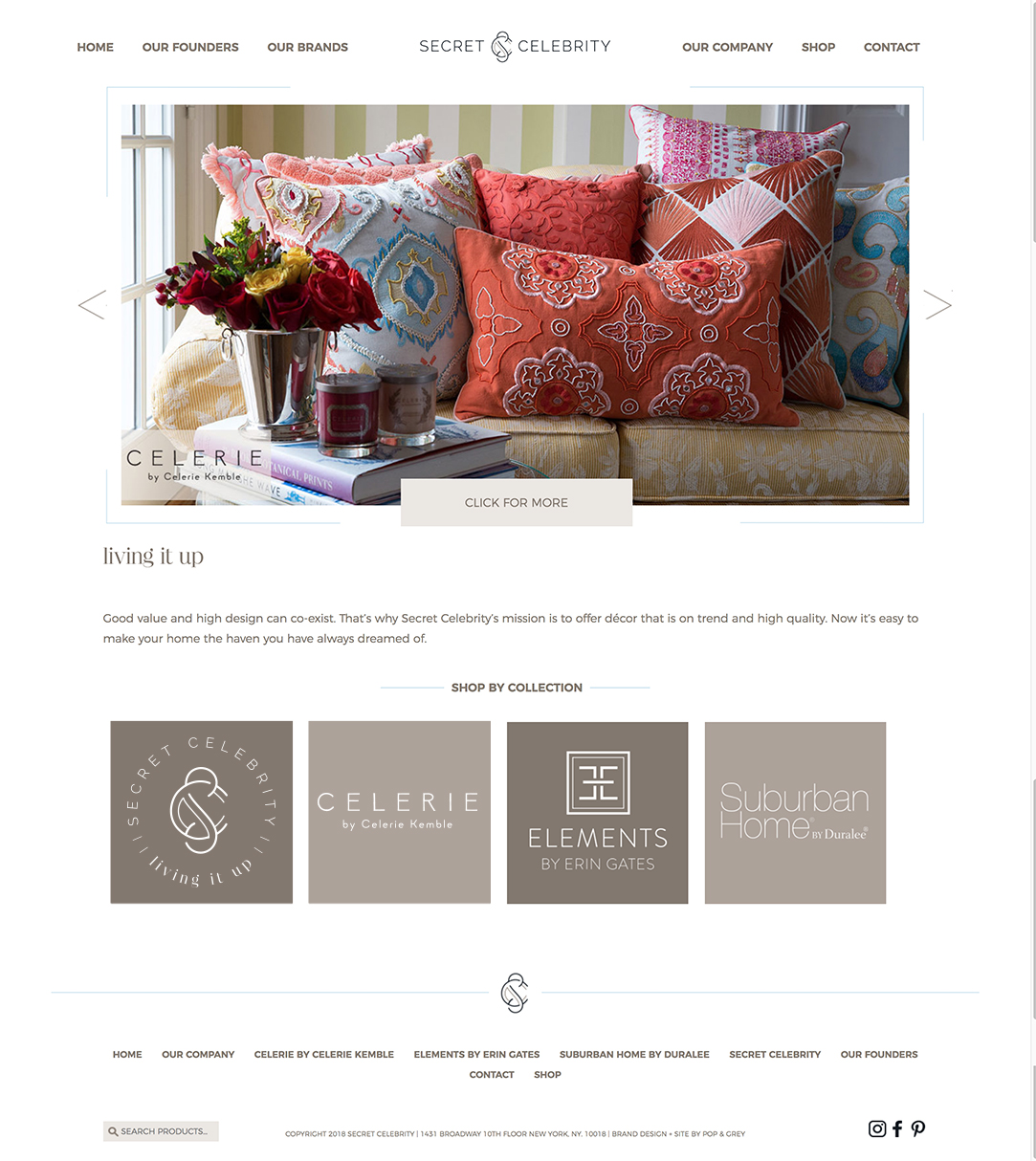 Secret Celebrity Website Shop Design - home page