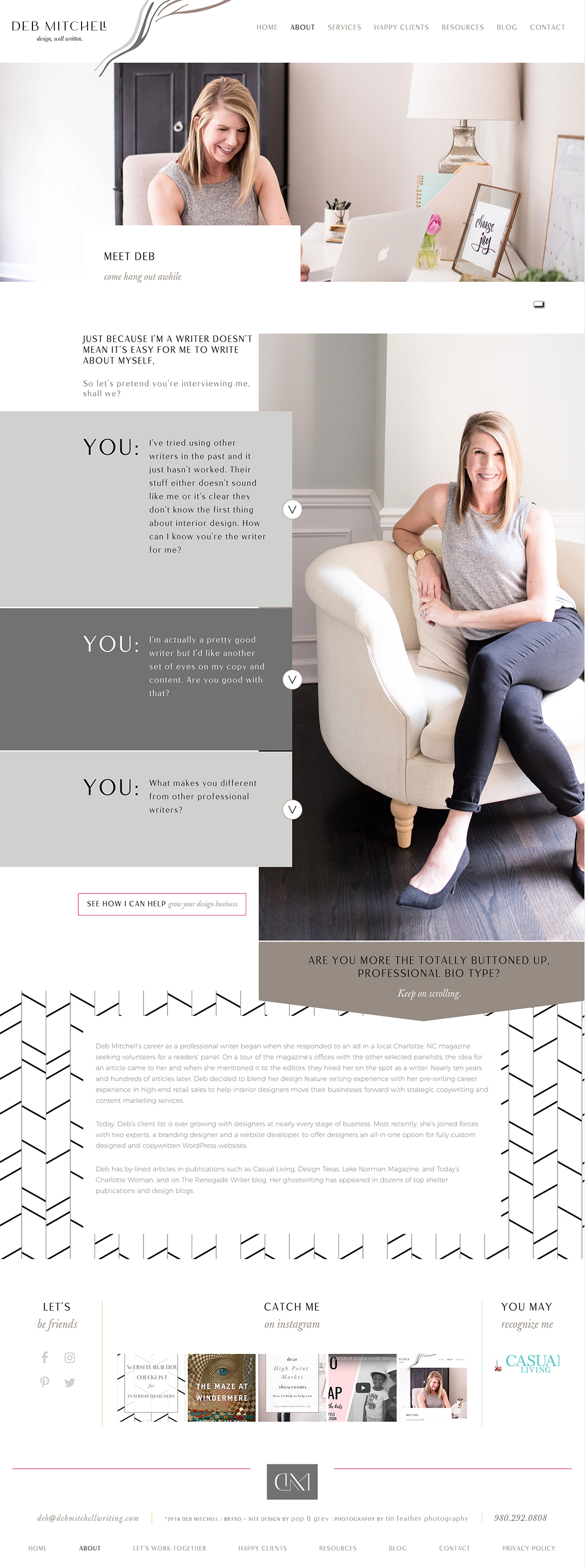 Deb Mitchell Writing custom website design by Pop & Grey