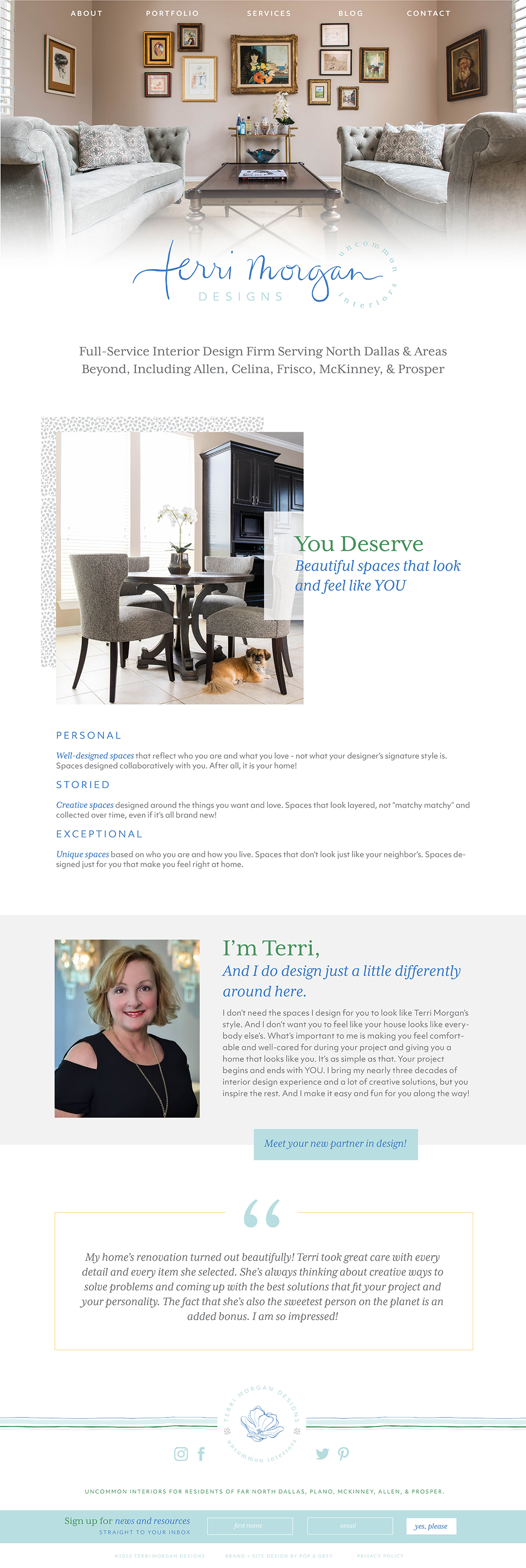 Terri Morgan interior designs website design by Pop & Grey