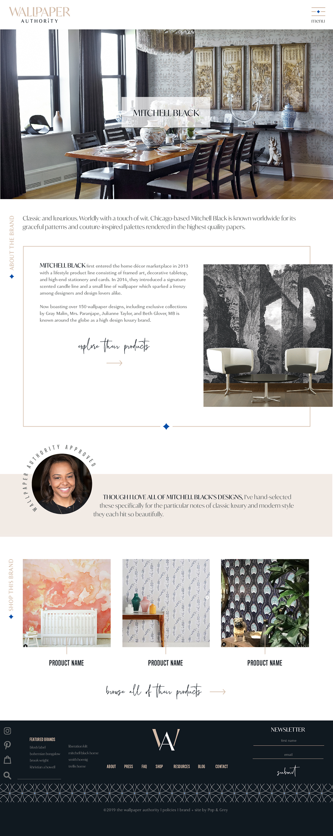 the wallpaper authority by lynai jones of mitchell black. e-commerce website and brand design by pop & grey