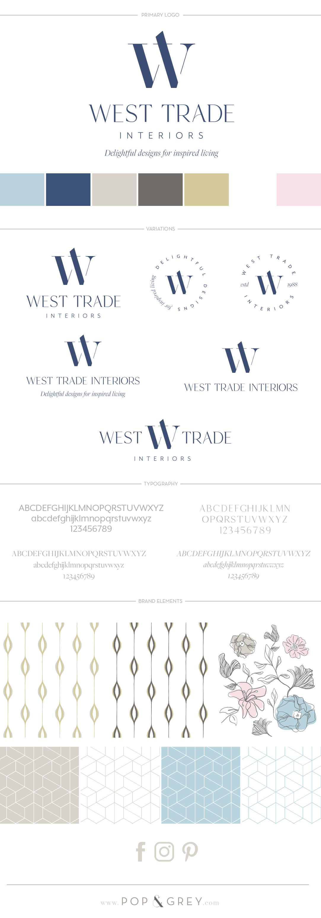 West Trade Interiors interior design brand design by Pop & Grey