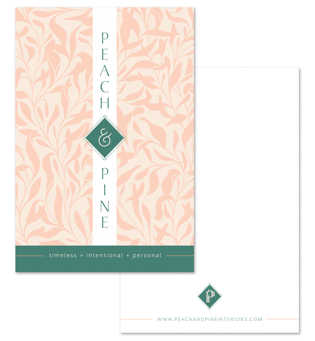 peach and pine interiors notecard design by pop and grey