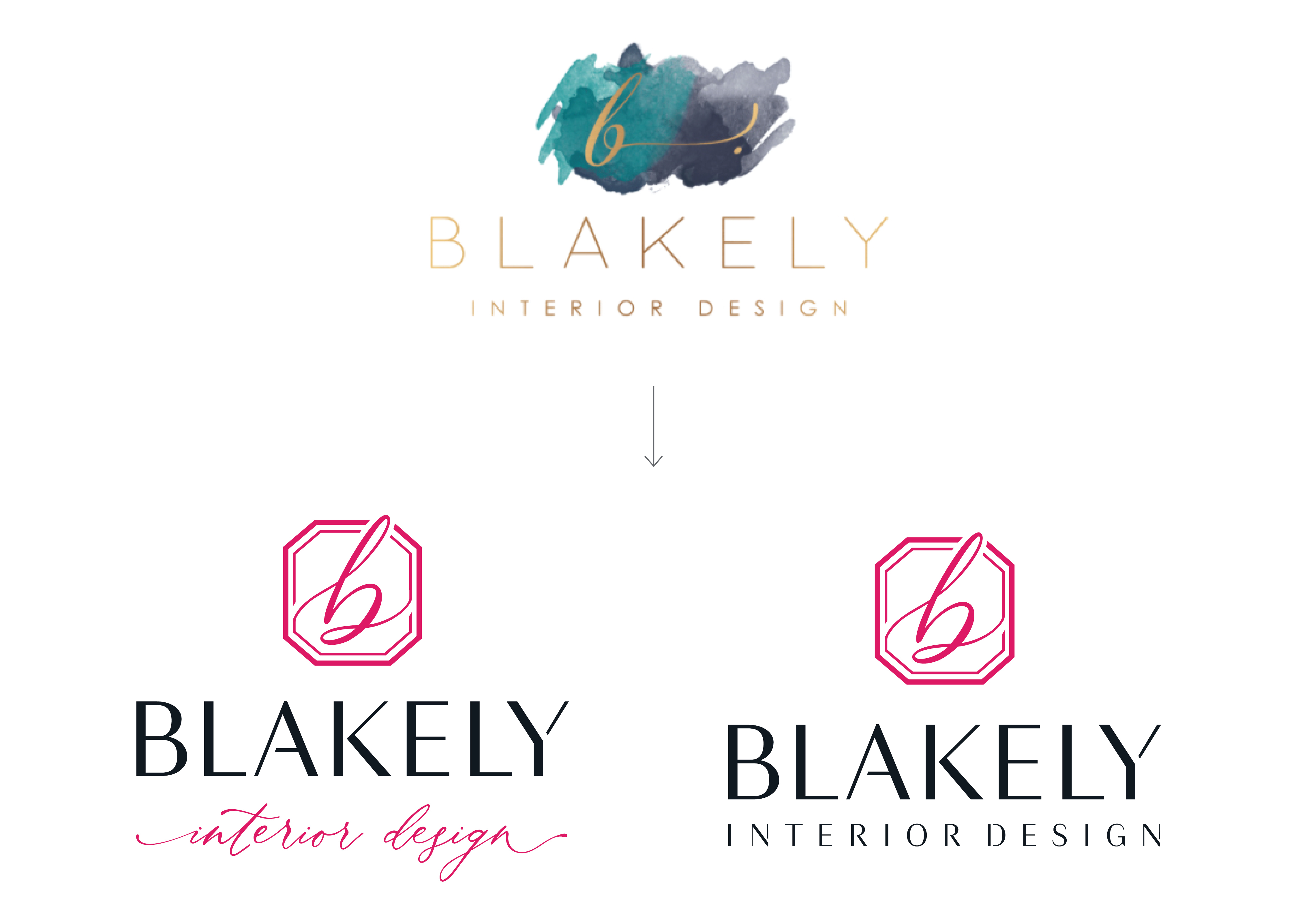 Blakely Interior Design old logo vs new, by Pop & Grey