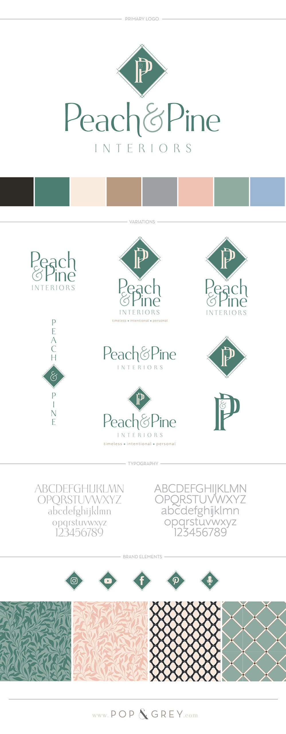 peach and pine interiors brand design by pop and grey